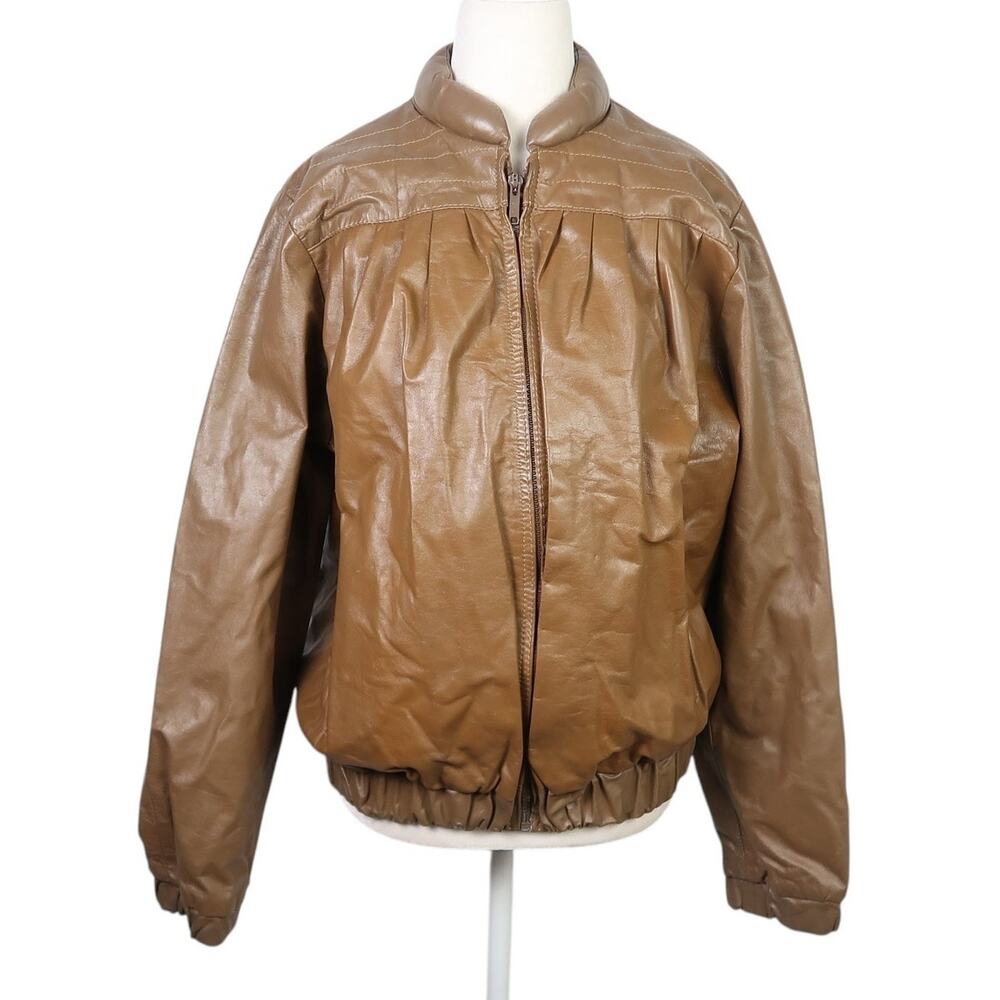 Vintage 70s Harmal New York Brown Leather Zip Front Bomber Jacket 12